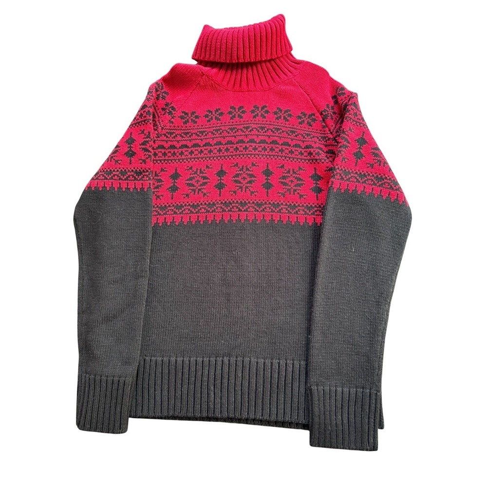 Red & Gray Fair Isle Nordic Knit Turtleneck Sweater PM Cotton Studio Works